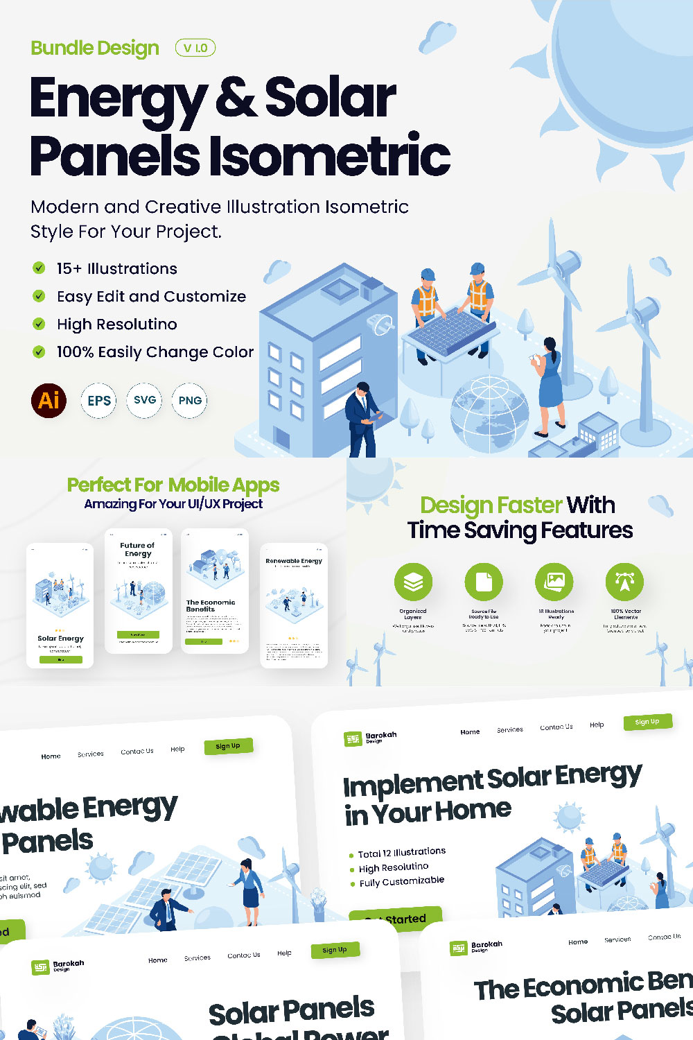 Illustration of Environmentally Friendly Electric Power pinterest preview image.