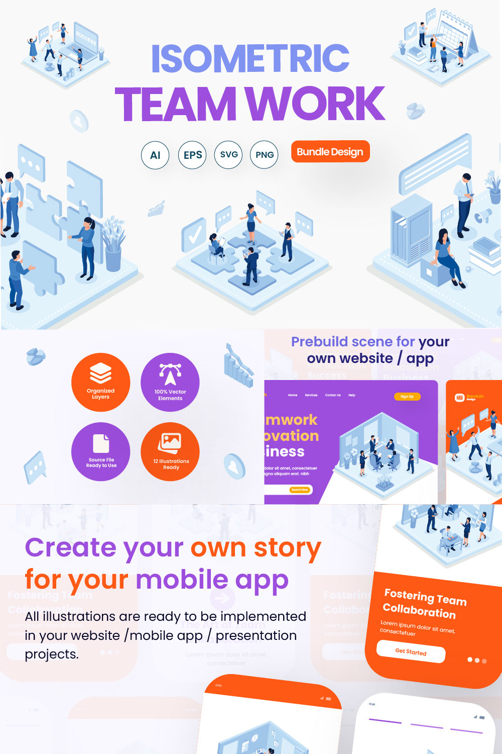 12 Teamwork Illustrations for Web Applications & Presentations pinterest preview image.