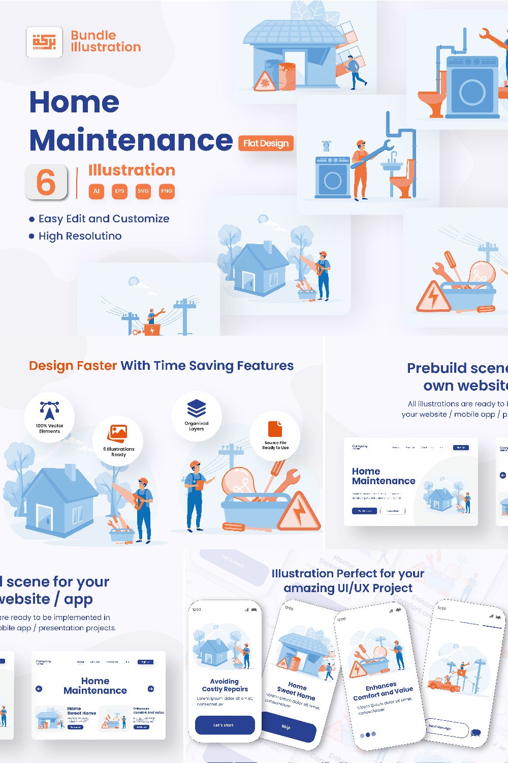 Home & Environment Repair & Maintenance Illustration Design pinterest preview image.