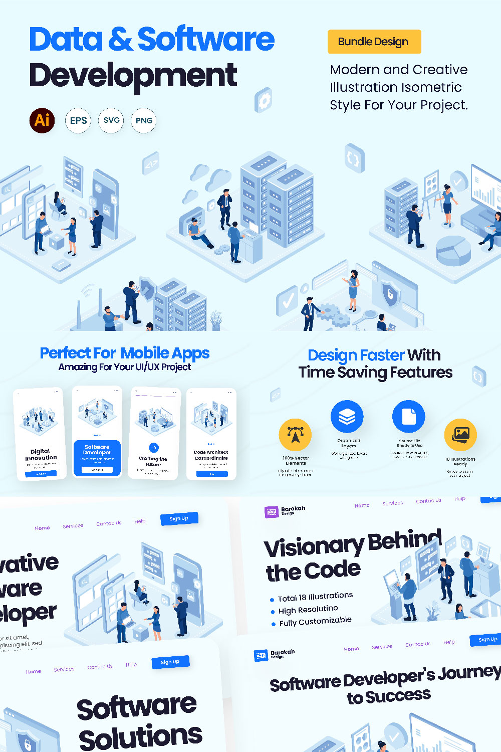 Illustration Design Related to Data Storage & Software Development pinterest preview image.