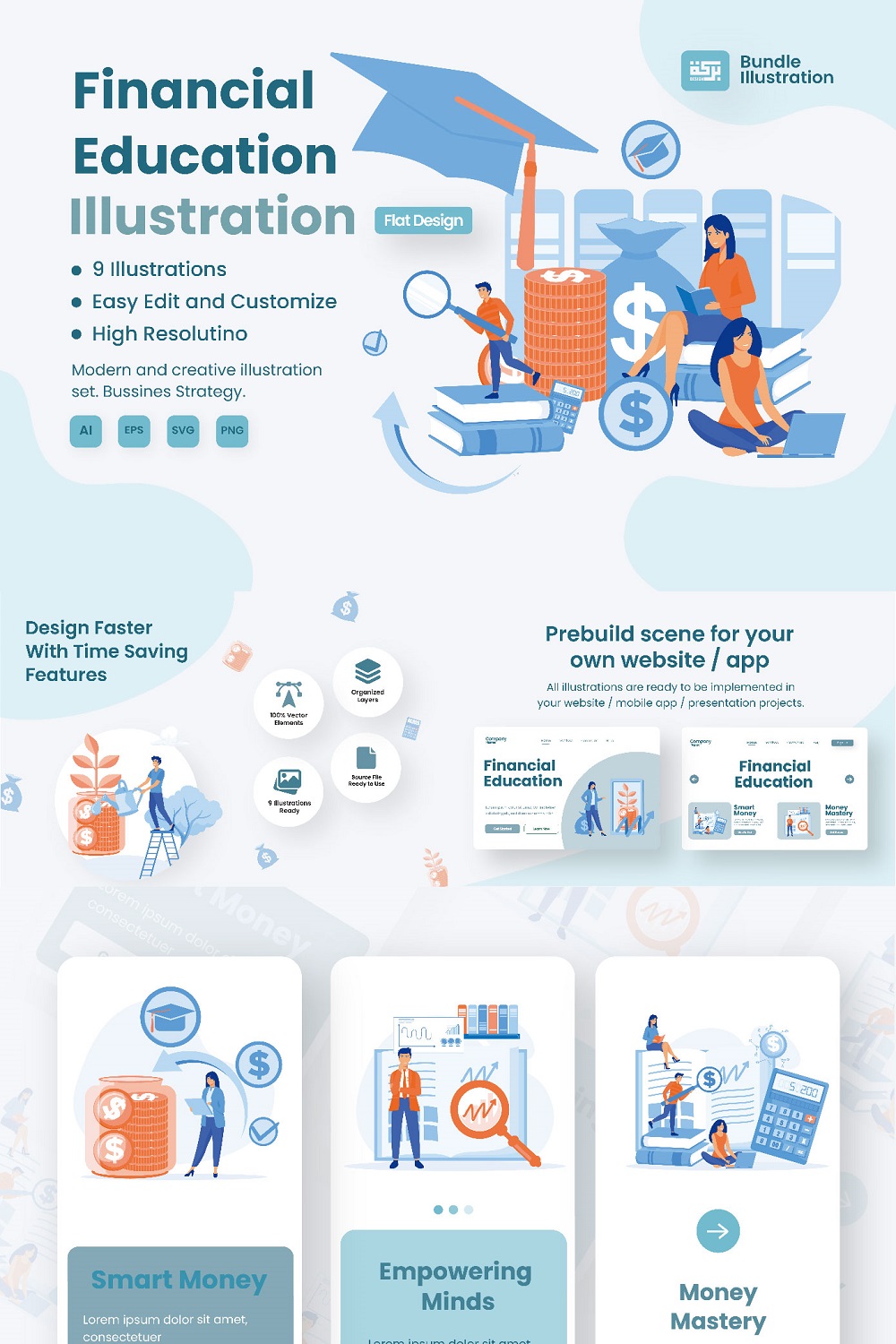 Education & Finance Illustrations for Presentations, Apps, & Web pinterest preview image.