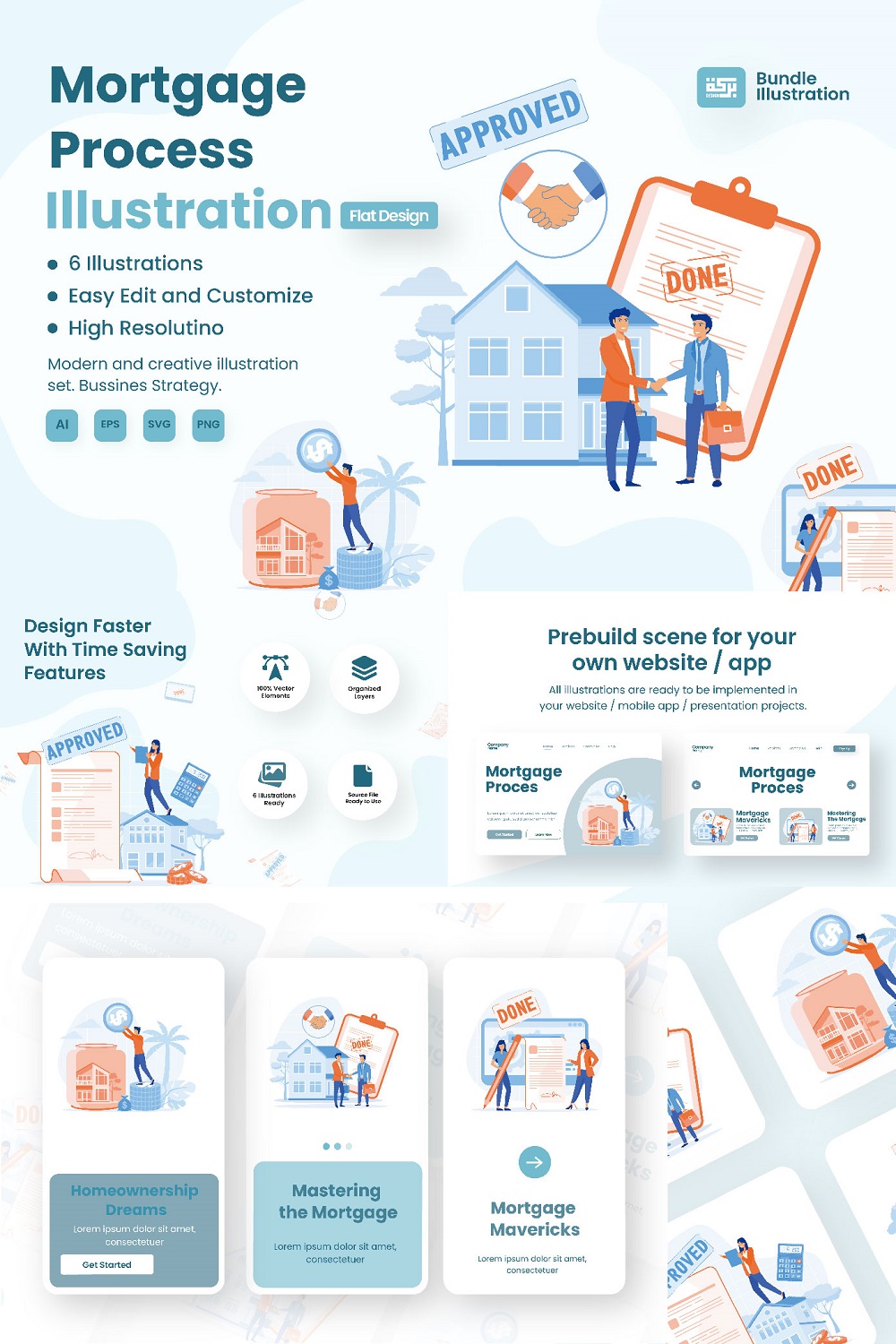 Illustration of Mortgage Purchase & Approval pinterest preview image.