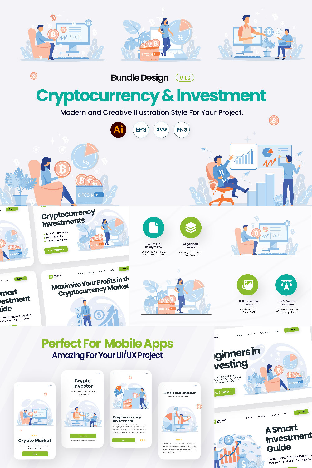 Crypto & Investment Related Illustrations pinterest preview image.