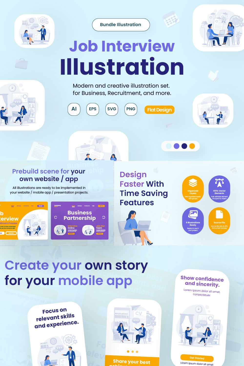 Job Application Interview Kit UI Illustration for Web App & Presentation pinterest preview image.