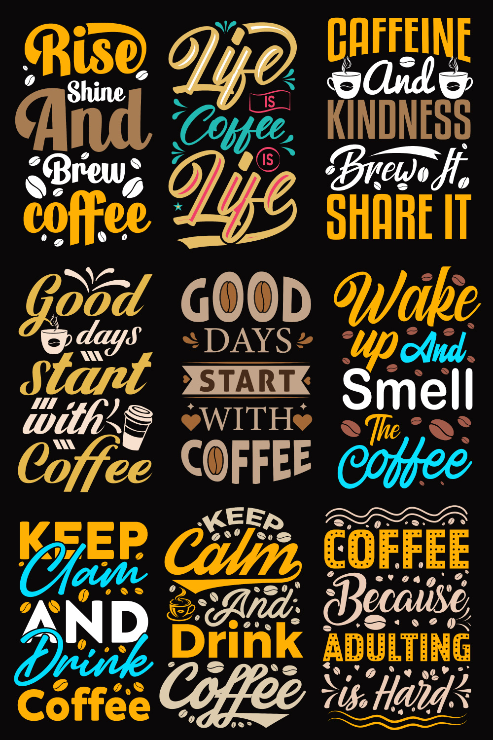 20 Typography Coffee T-Shirt Design pinterest preview image.