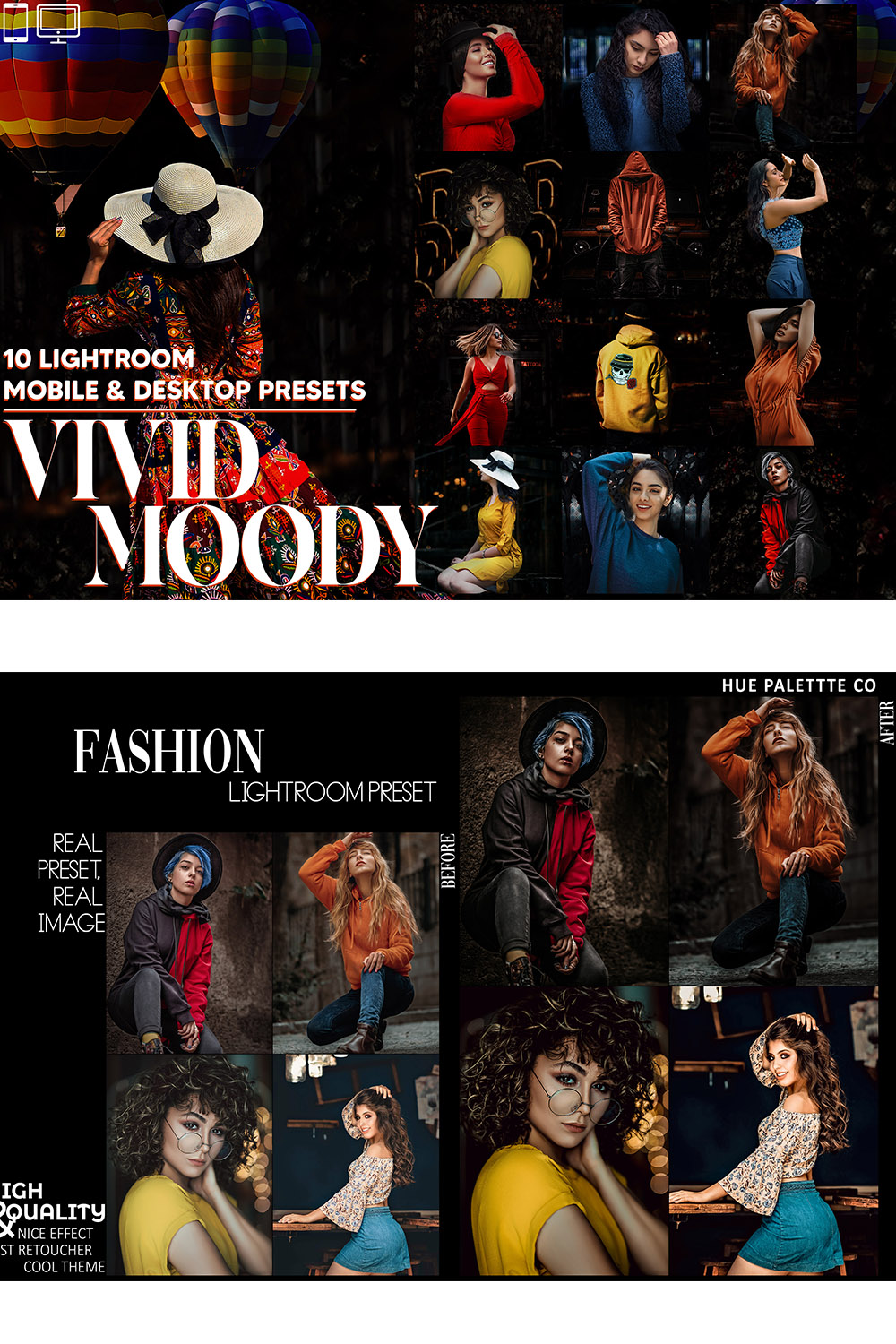 10 Vivid Moody Lightroom Presets, Dark Colorful Mobile Preset, Rich Deep Vibrant Desktop, Portrait Lifestyle Theme Instagram LR Filter DNG pinterest preview image.