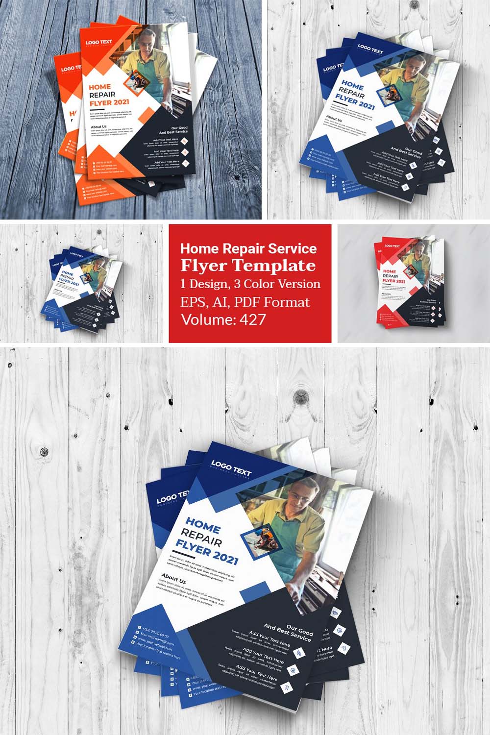 House Repair Flyer Design Template pinterest preview image.