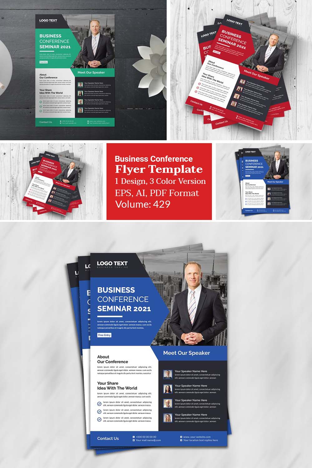 Business Conference Flyer Template pinterest preview image.