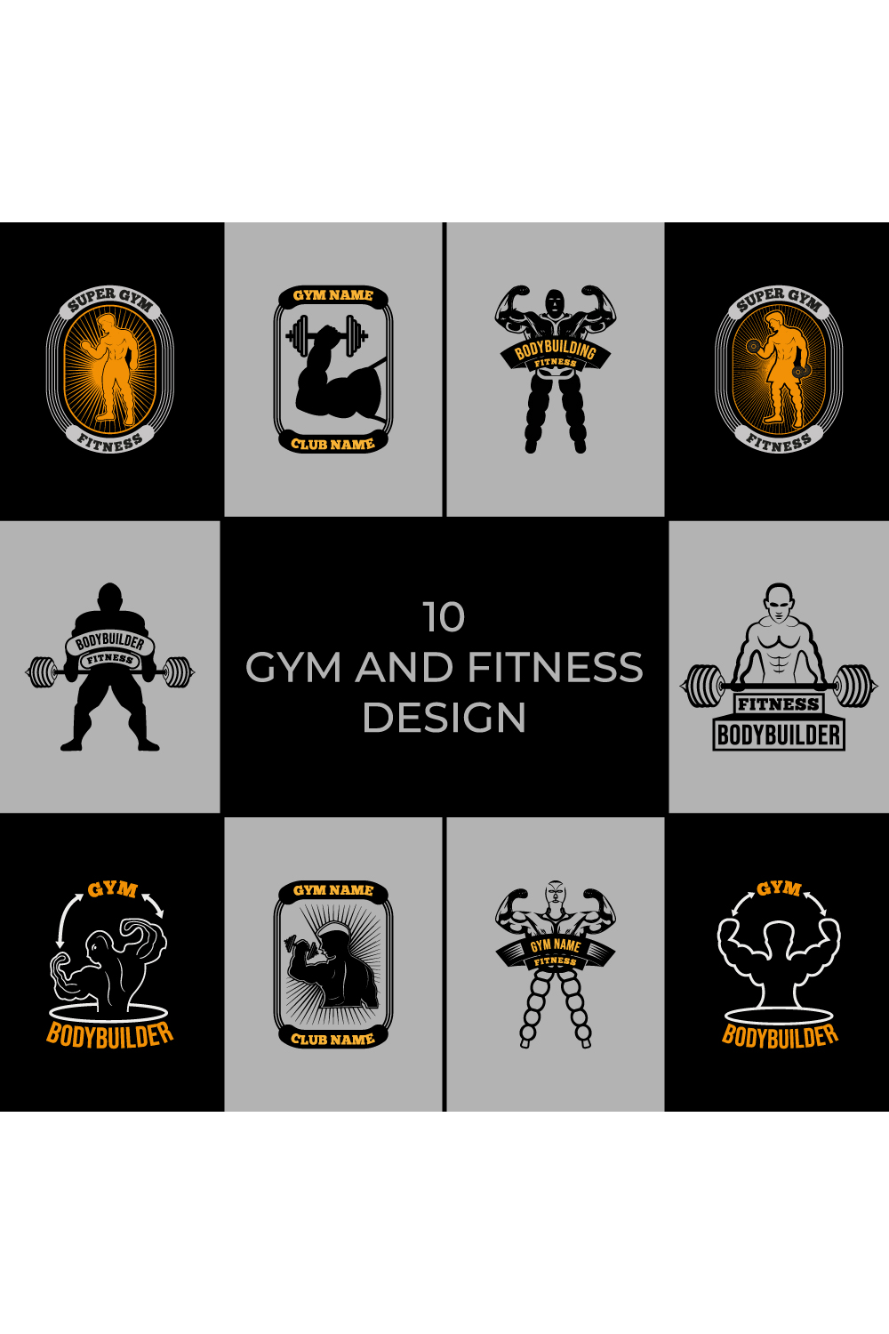 Gym and Fitness T Shirt Designs Bundle pinterest preview image.