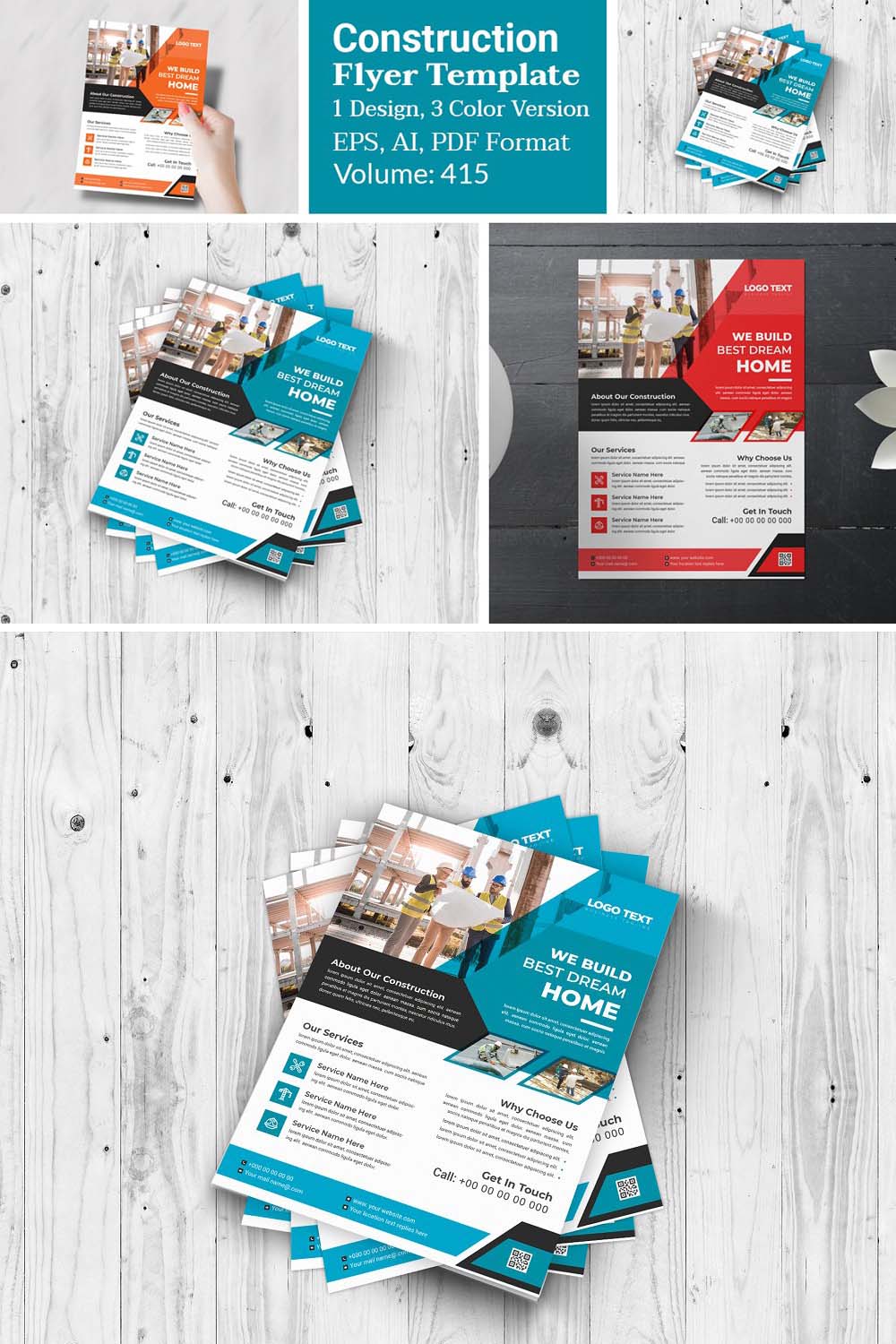 Construction Flyer Design Template pinterest preview image.