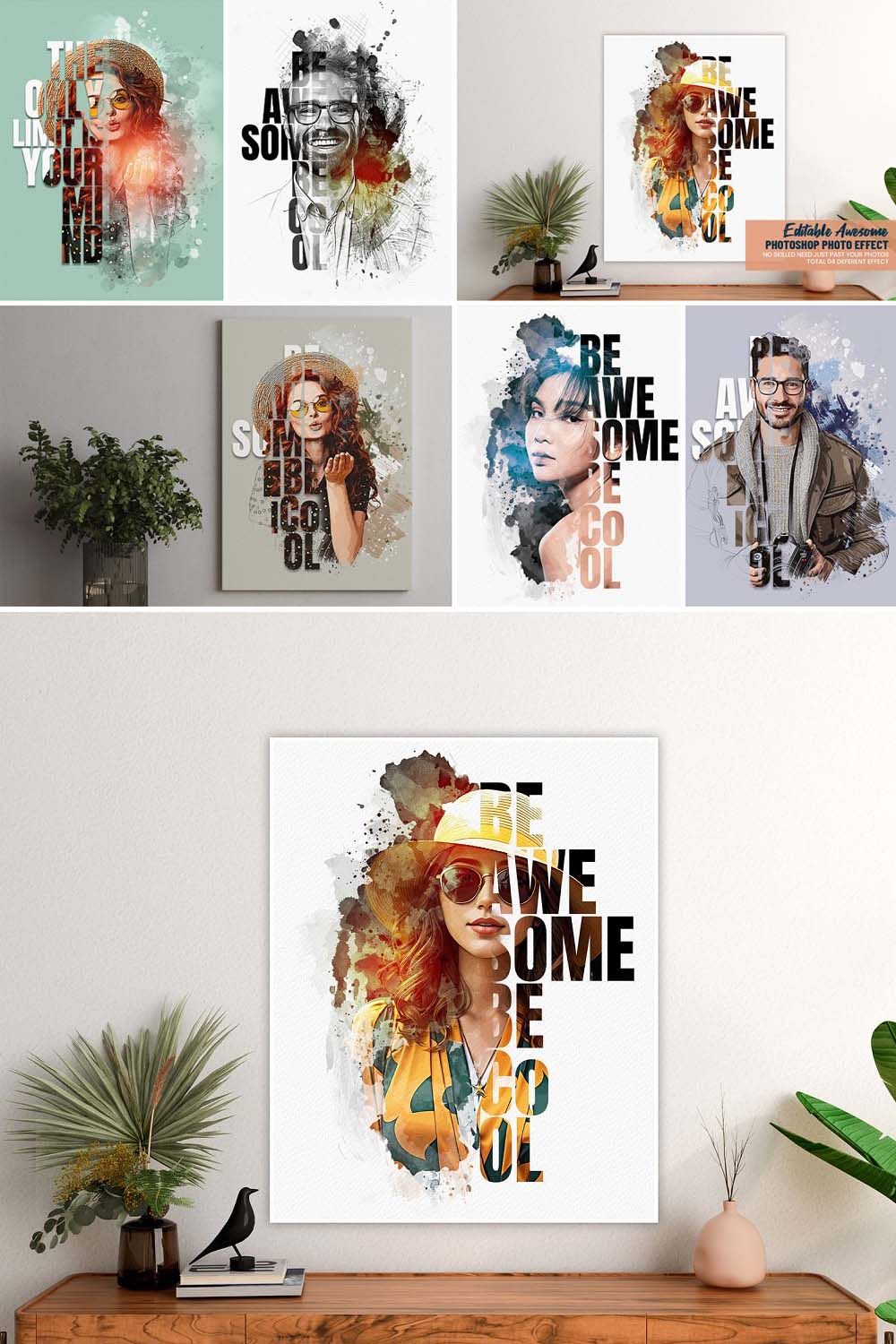 Typography portrait effect template pinterest preview image.