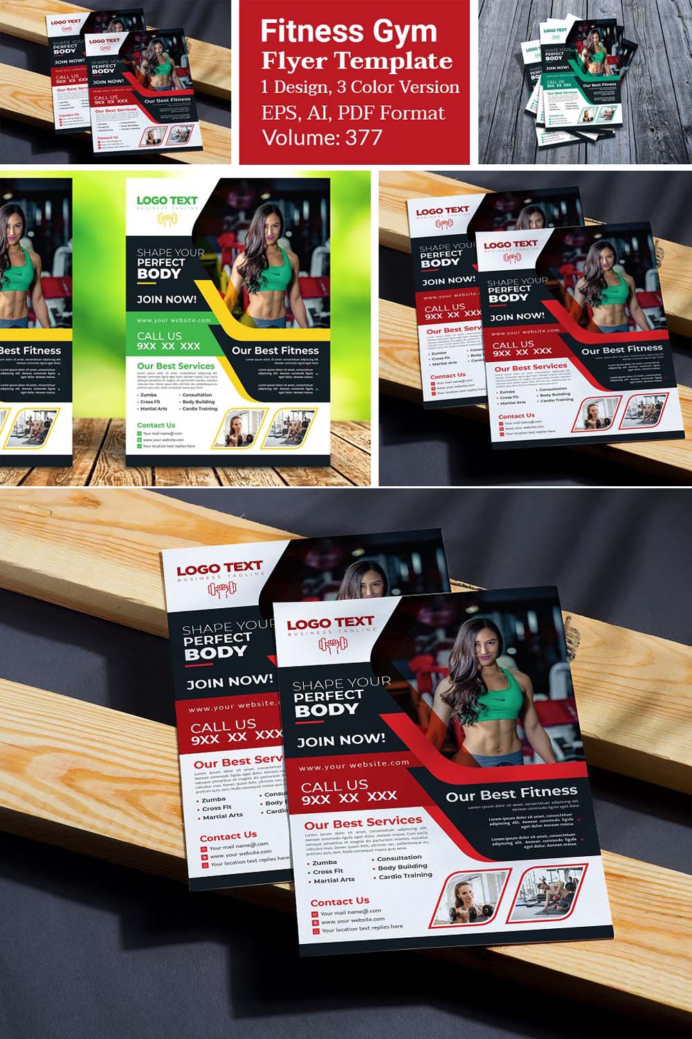 Fitness & Gym Flyer Templates pinterest preview image.