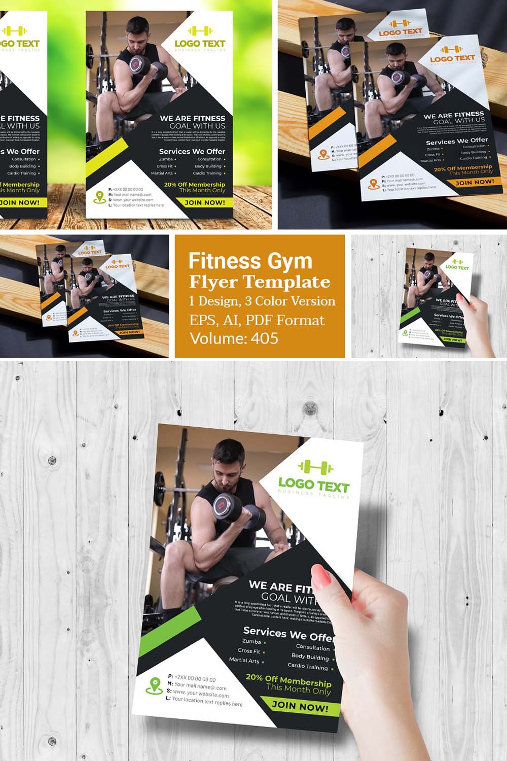 Modern Fitness Gym Flyer Templates pinterest preview image.