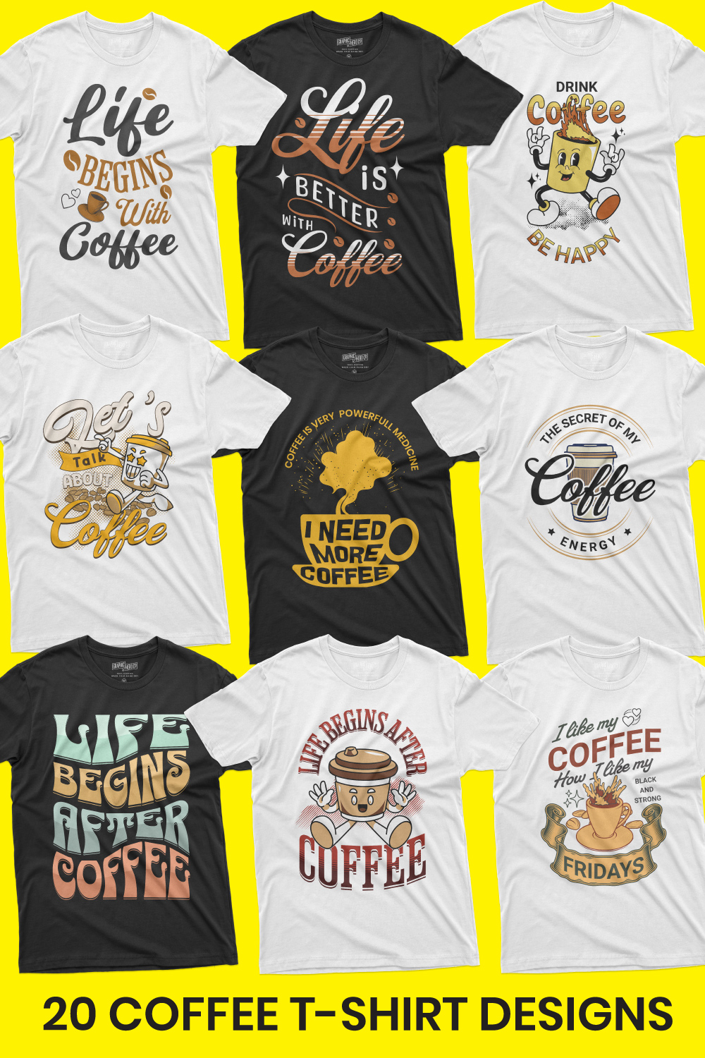 20 Coffee T-Shirt Designs pinterest preview image.