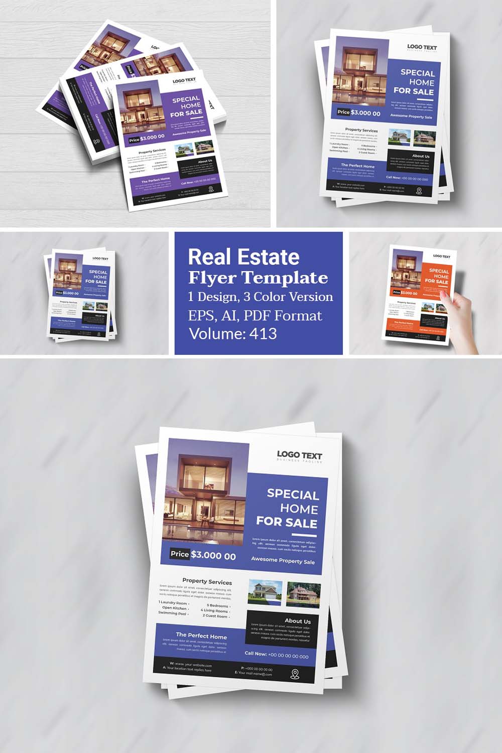Modern Real Estate Flyer pinterest preview image.