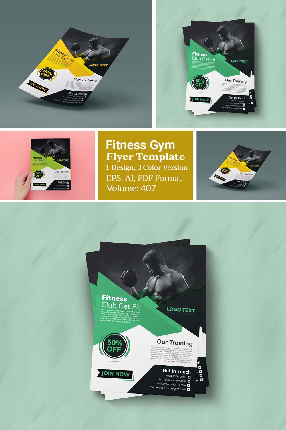 Fitness Gym Flyer Templates pinterest preview image.