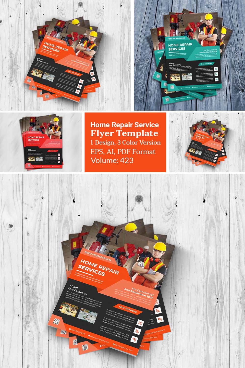 Home Repair Service Flyer Design pinterest preview image.