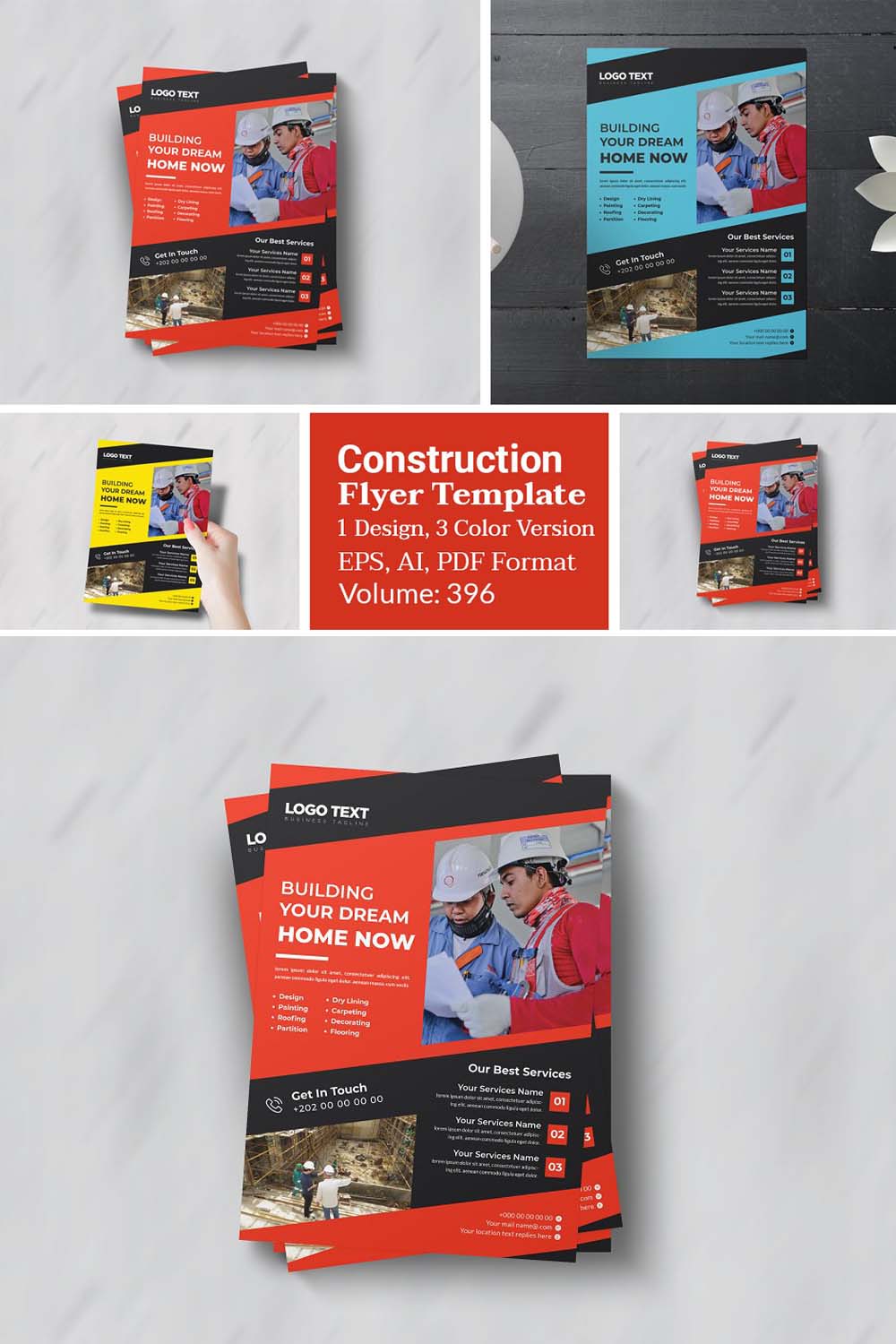 Building Construction Promo Flyer pinterest preview image.