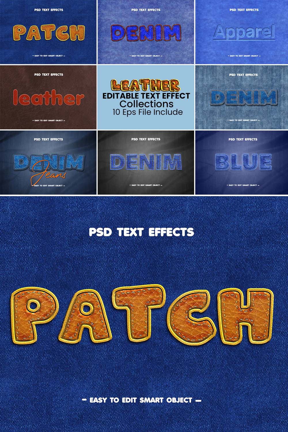 Editable Leather Text Effect Bundle pinterest preview image.