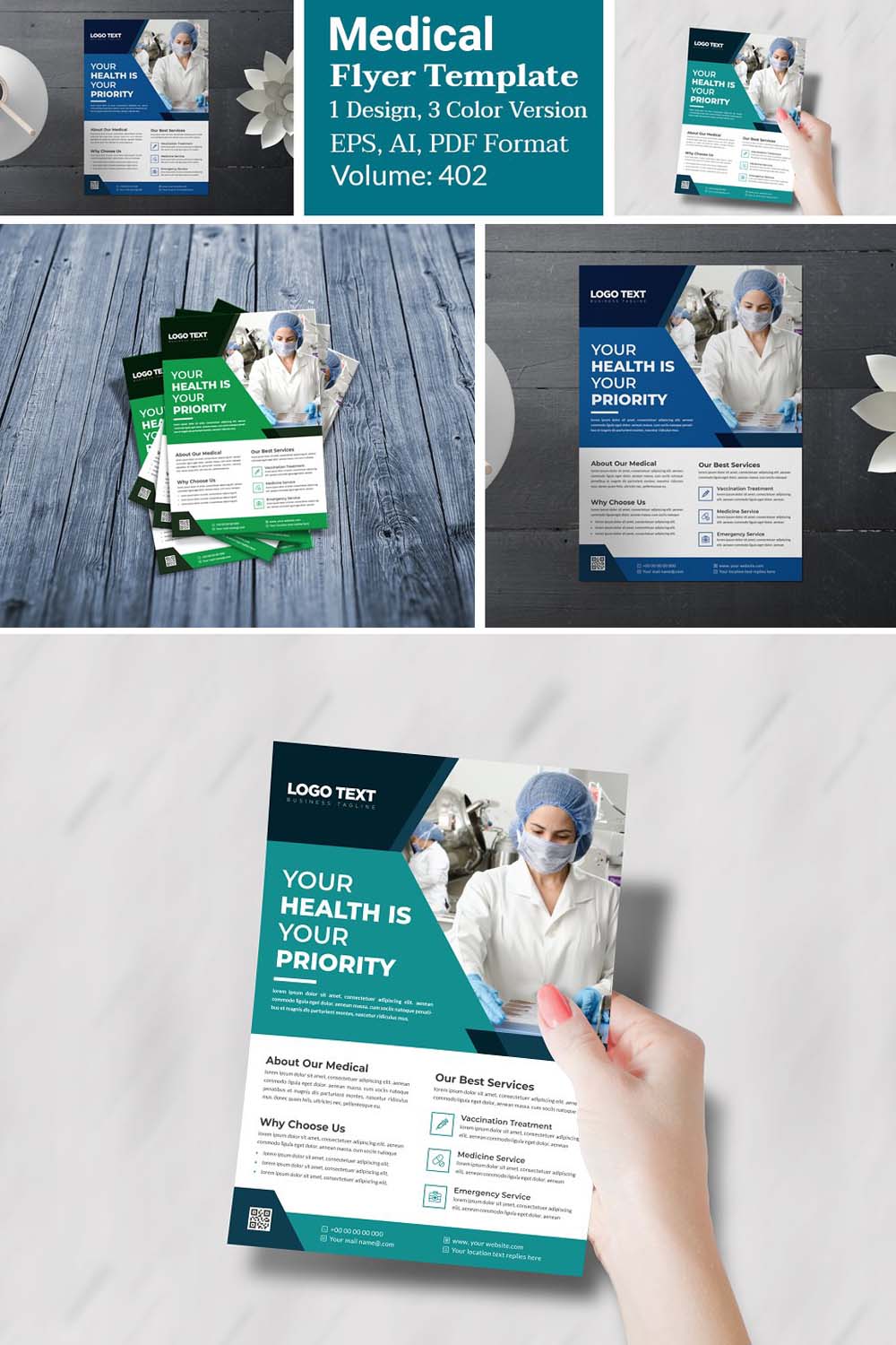 Medical Flyer Design Template pinterest preview image.