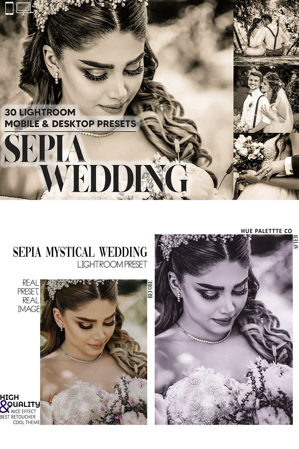 30 Sepia Wedding Lightroom Presets, Bride Groom Mobile Preset, Monochrome Desktop Lifestyle Portrait Theme For Instagram LR Filter DNG B&W pinterest preview image.