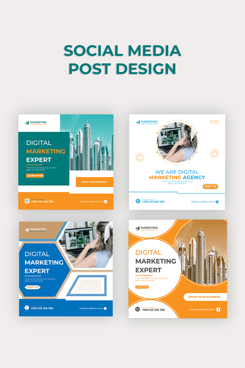 Digital marketing Social Media Post Design pinterest preview image.