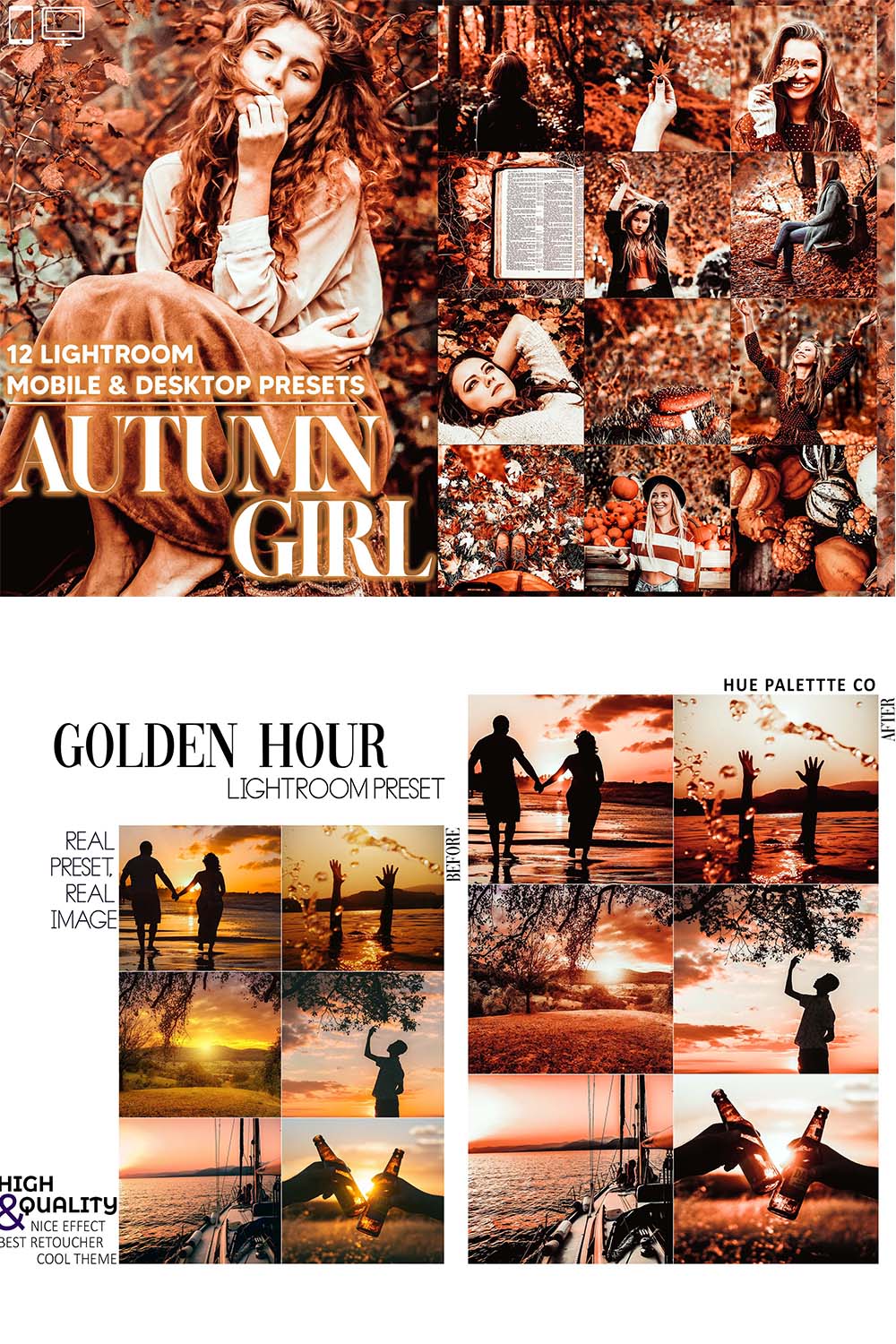 12 Autumn Girl Lightroom Presets, Moody Mobile Preset, Fall Vibrant Desktop LR Lifestyle DNG Instagram Romance Filter Theme Portrait Season pinterest preview image.
