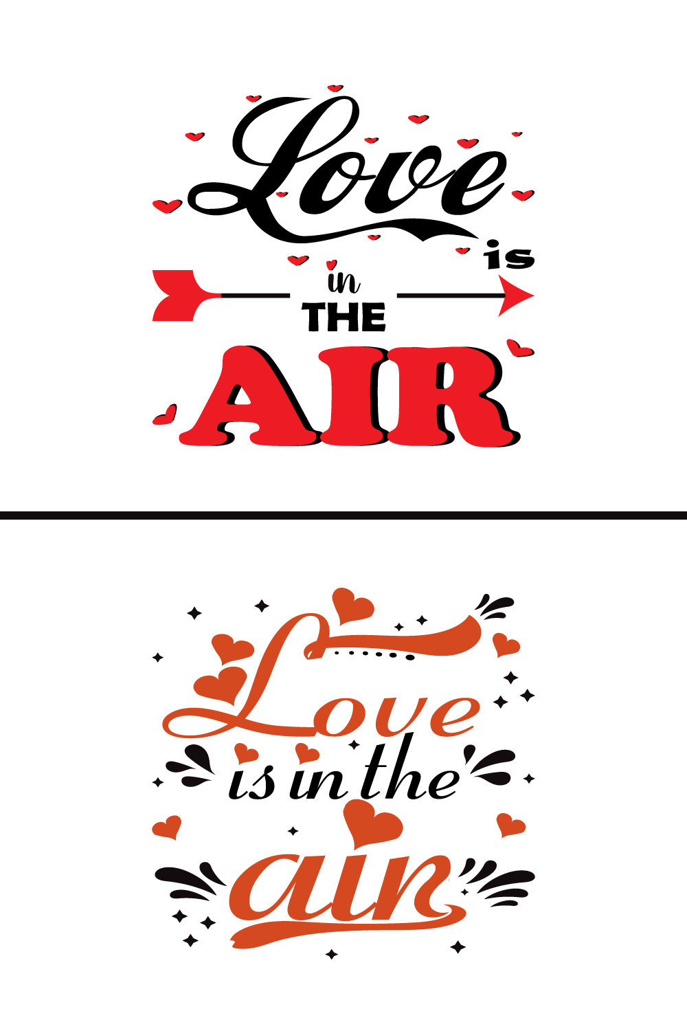 Love is in the Air Lettering Valentine's Day Typography Bundle Design Vector pinterest preview image.