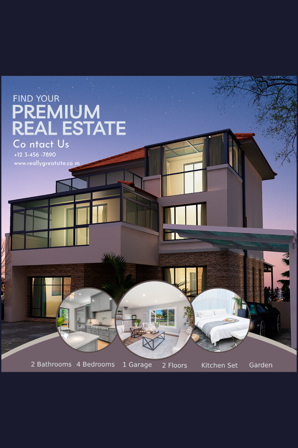 Blue Minimalist Premium Real Estate Instagram Post pinterest preview image.