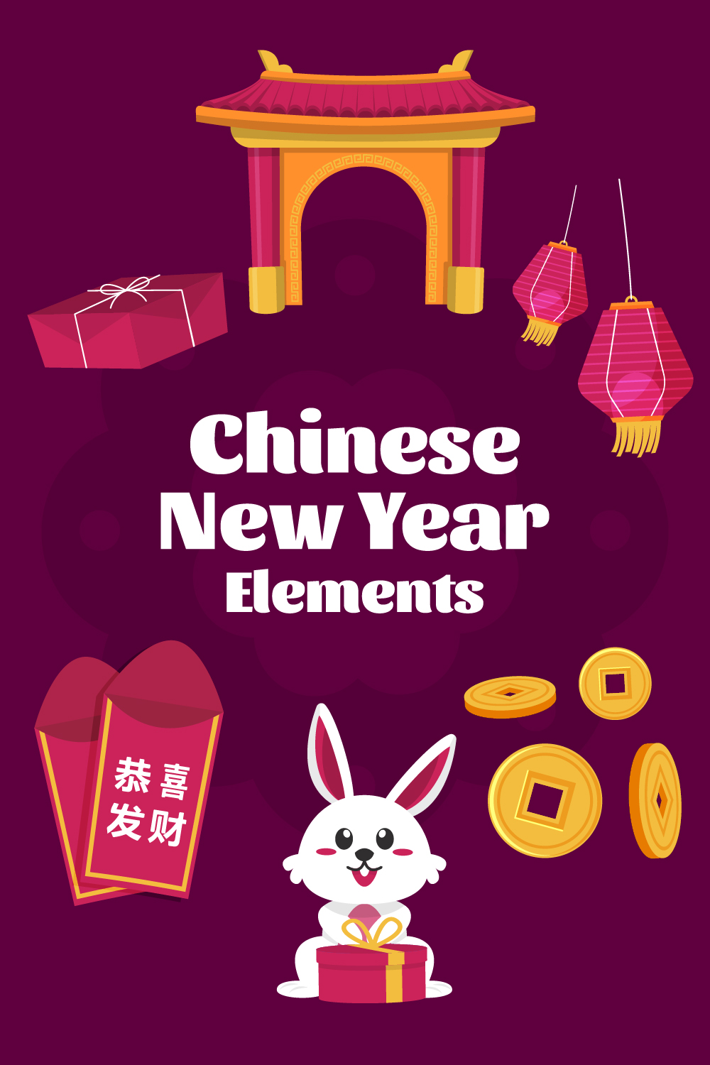 Chinese New Year Elements Illustration - Only $12 pinterest preview image.