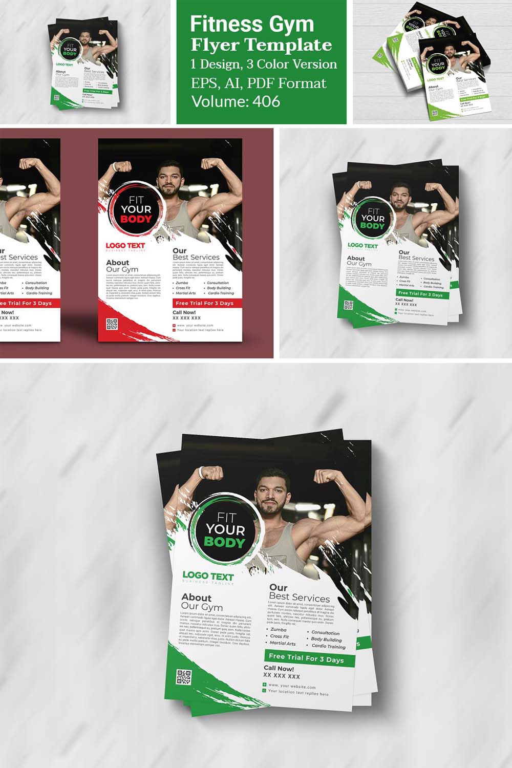 Modern Fitness Flyer Templates pinterest preview image.