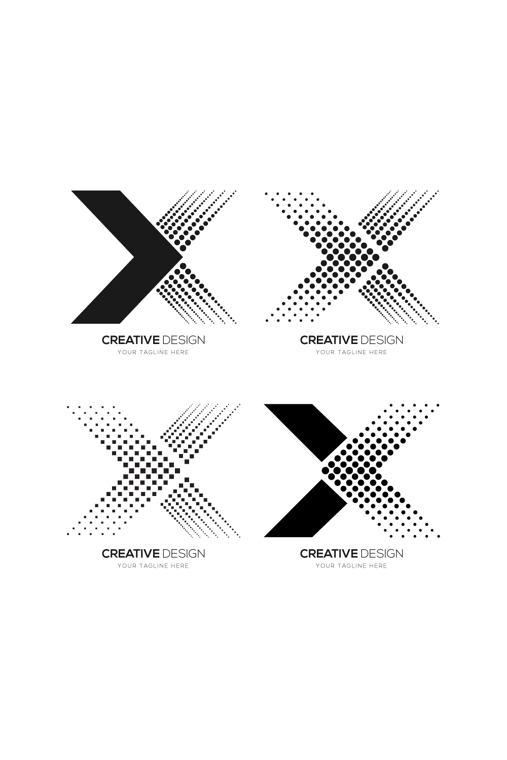 letter x dot line logo design concept isolated on balck White background pinterest preview image.