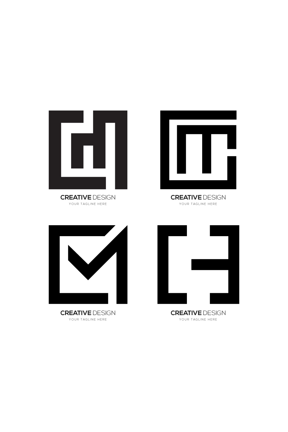Set of letter CM rectangle shape logo design isolated on balck White background pinterest preview image.