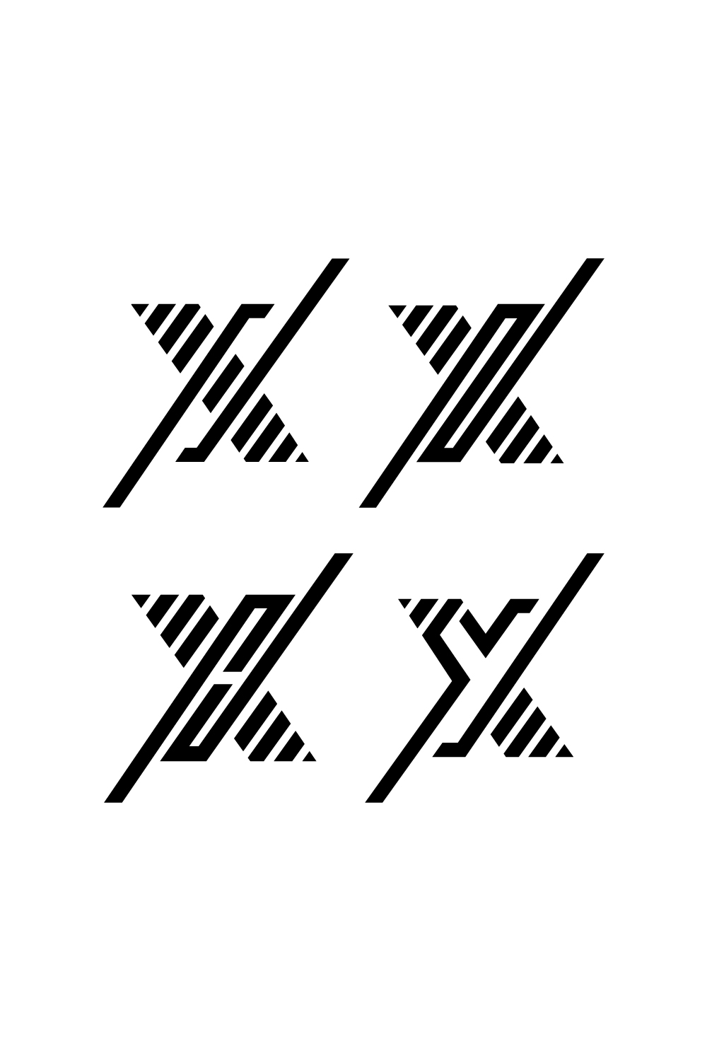Set of letter X miniaml shape logo design concept isolated on balck White background pinterest preview image.