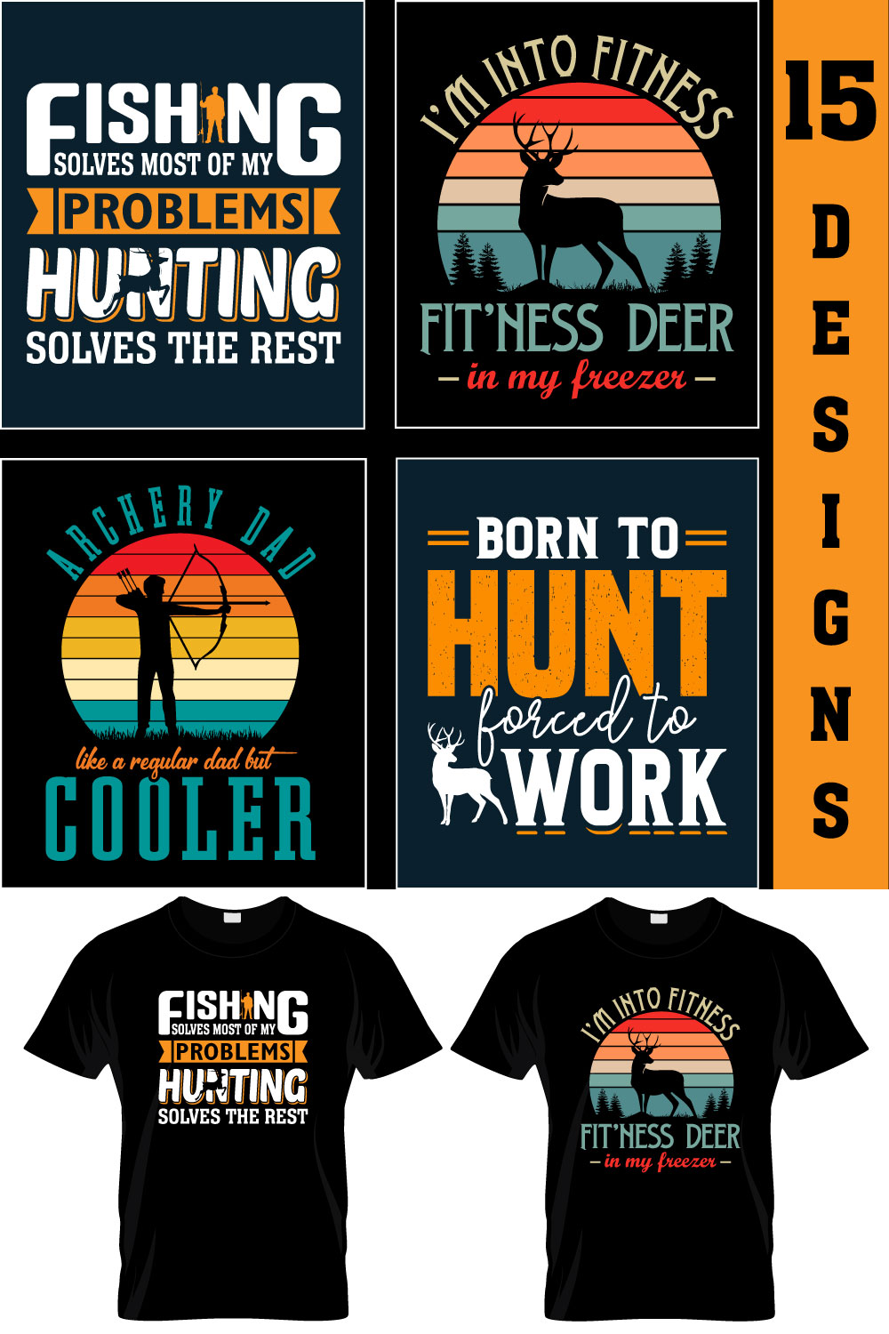 15 Hunting Typography SVG Bundle T-Shirt Design Vector Template pinterest preview image.