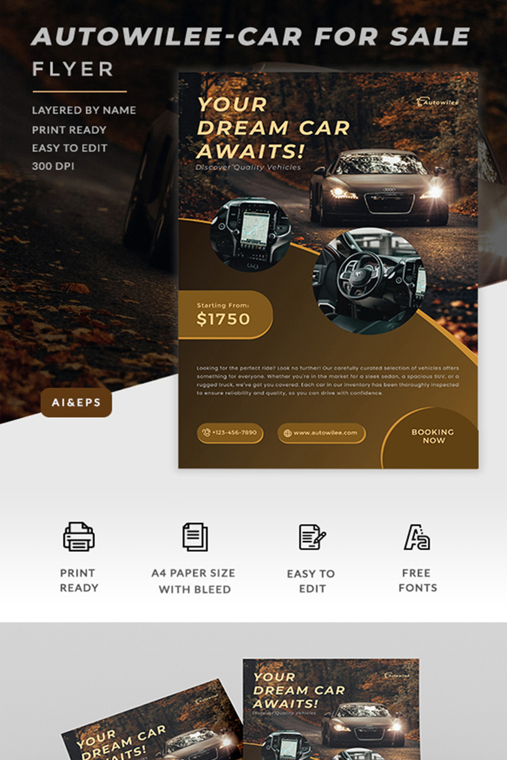 Autowilee Car For Sale Flyer Template pinterest preview image.