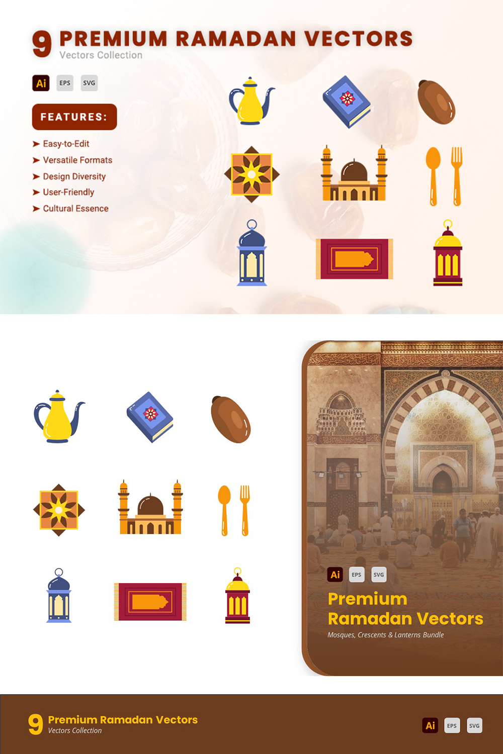 Premium Ramadan Vectors pinterest preview image.