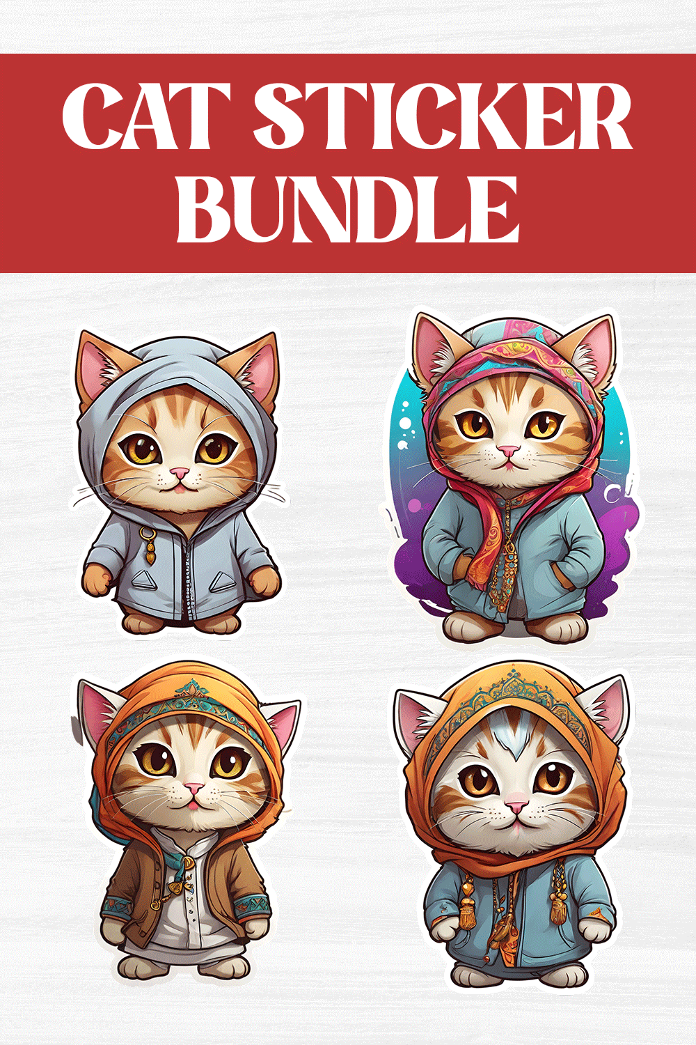 Cute Muslim Cultural Cat Stickers PNG’s pinterest preview image.