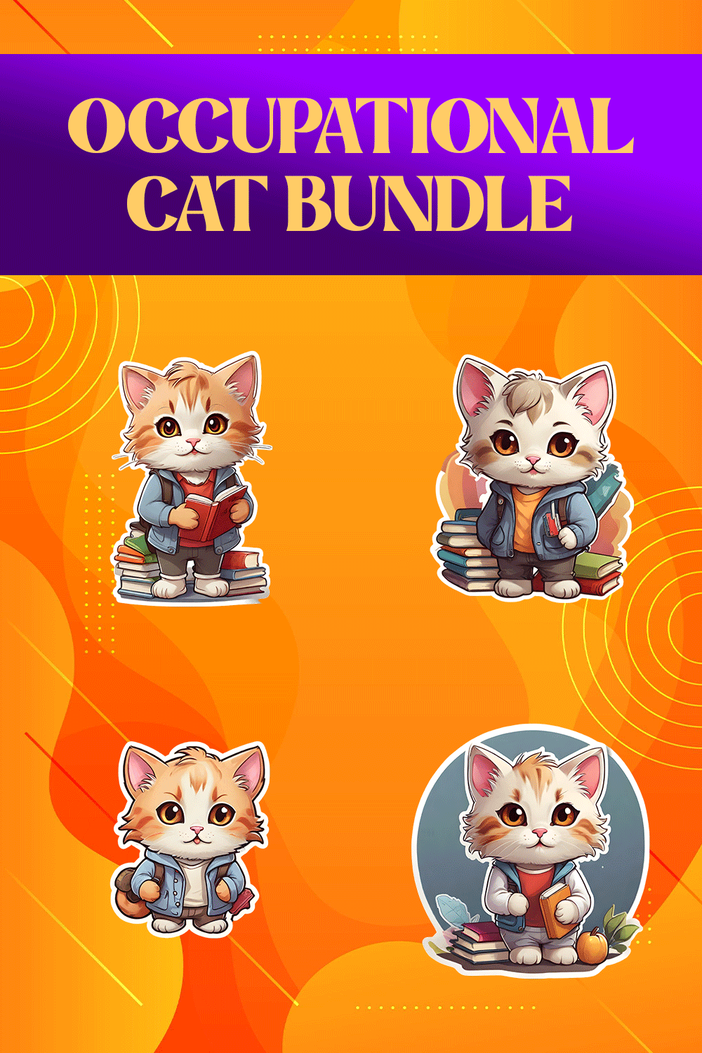 Cute Student Cat Stickers PNG’s pinterest preview image.
