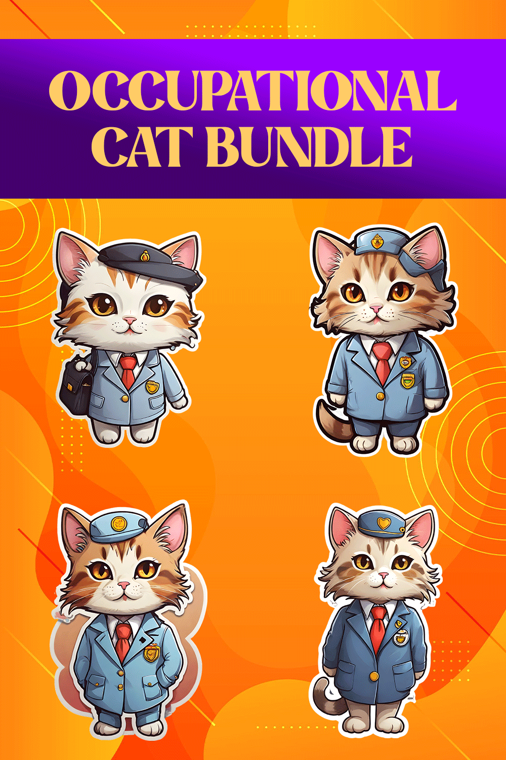 Cute Flight Attendant Cat Stickers PNG’s pinterest preview image.