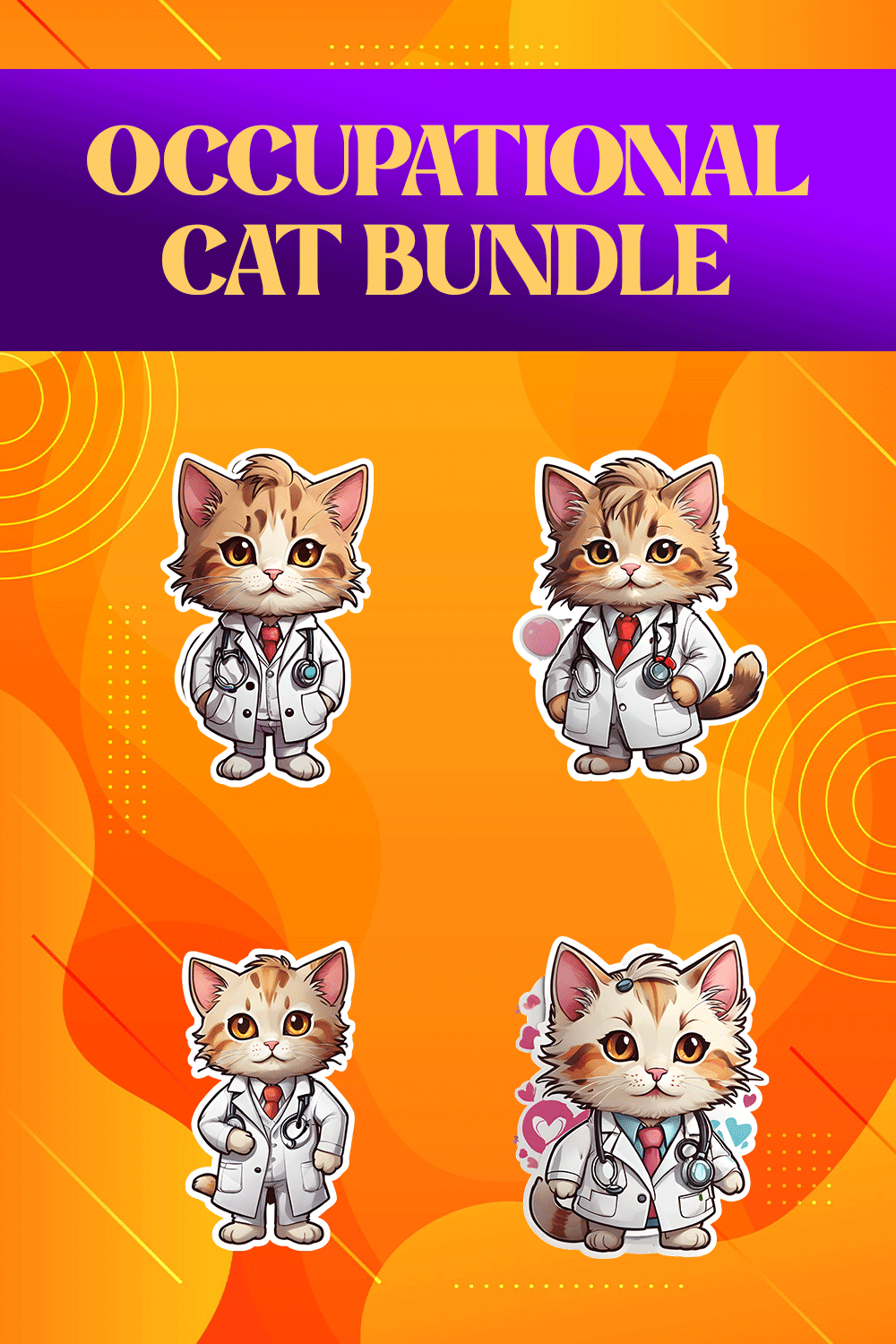 Cute Doctor Cat Stickers PNG’s pinterest preview image.