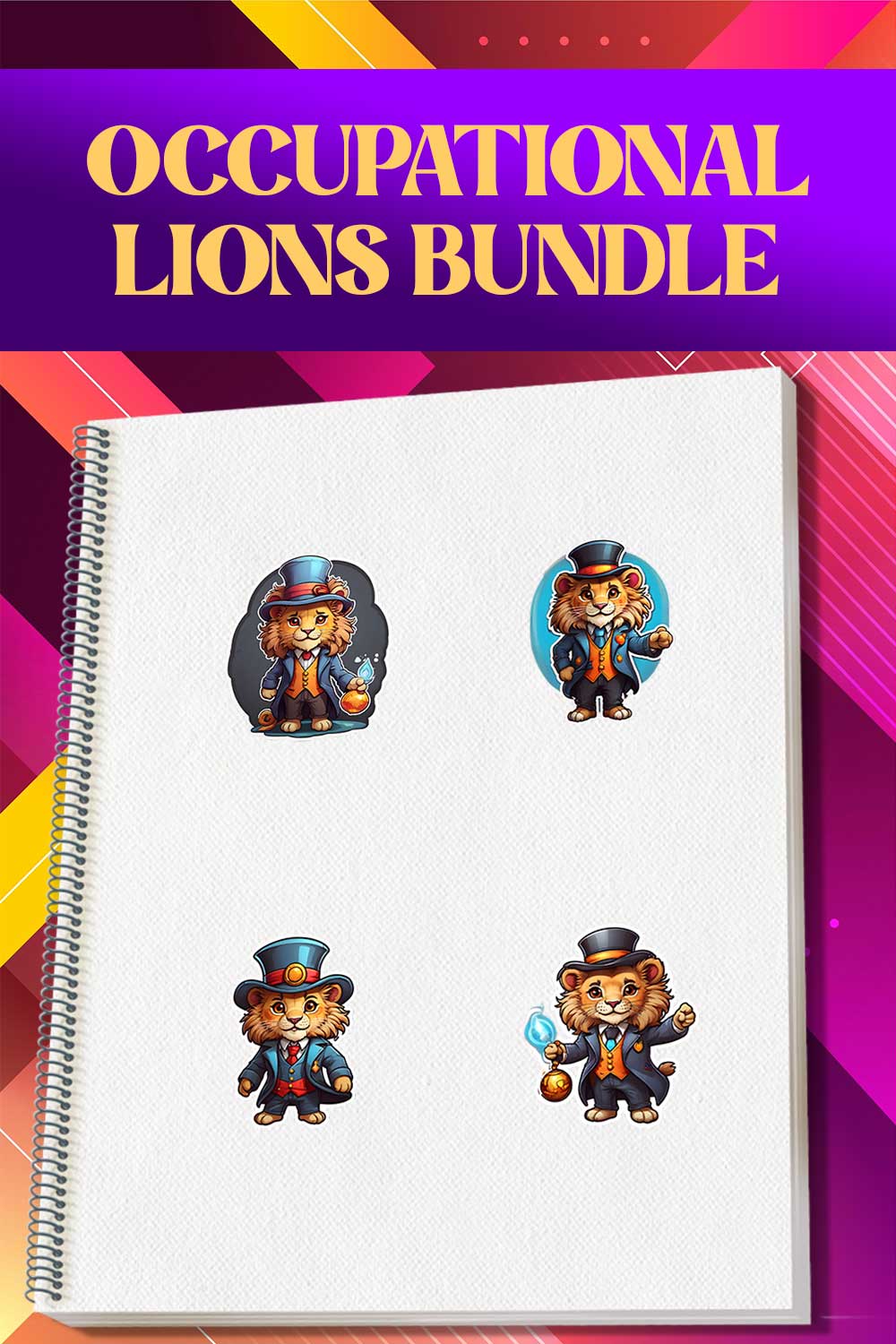 Cute Magician Lion Stickers PNG’s pinterest preview image.