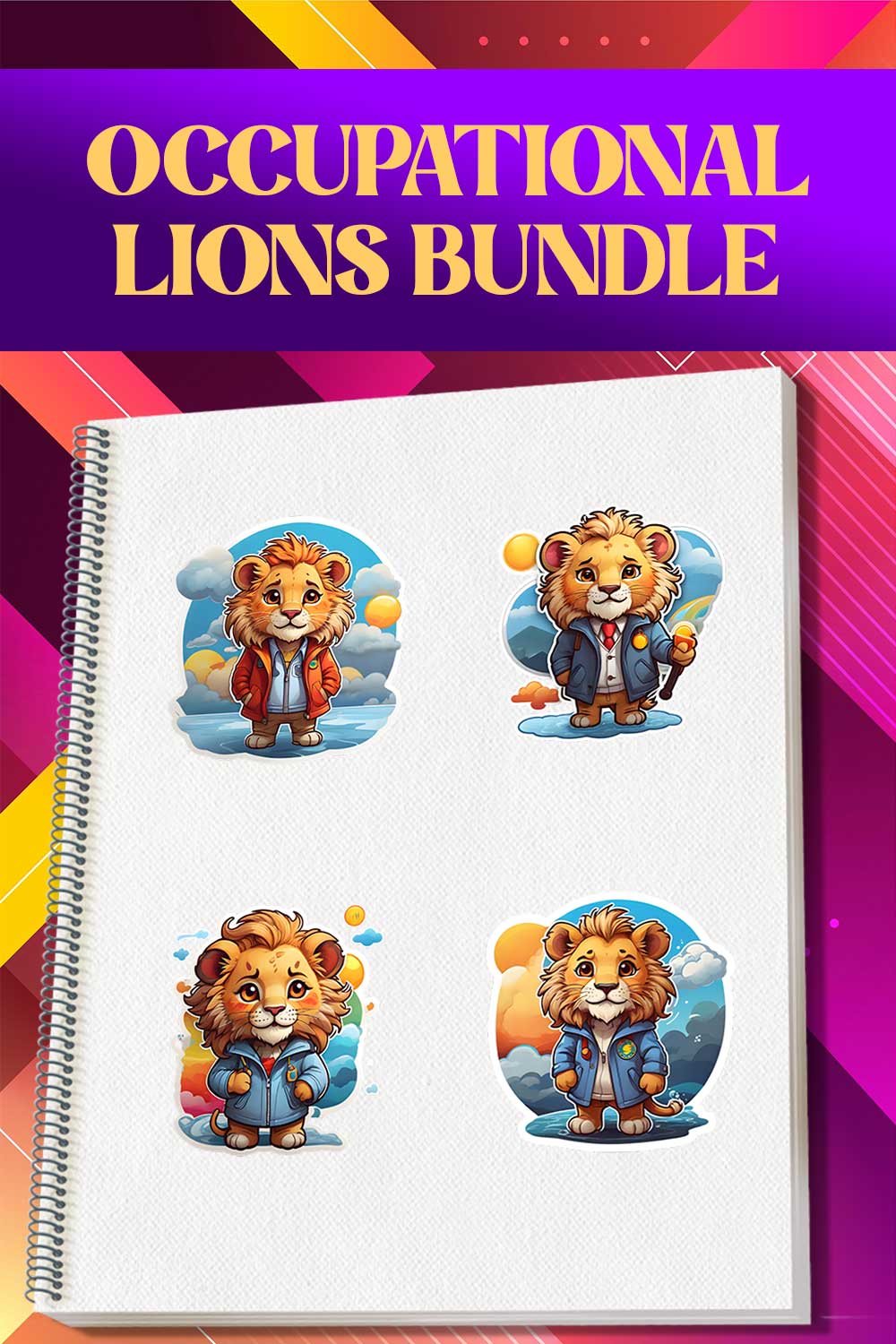 Cute Weather Forecaster Lion Stickers PNG’s pinterest preview image.