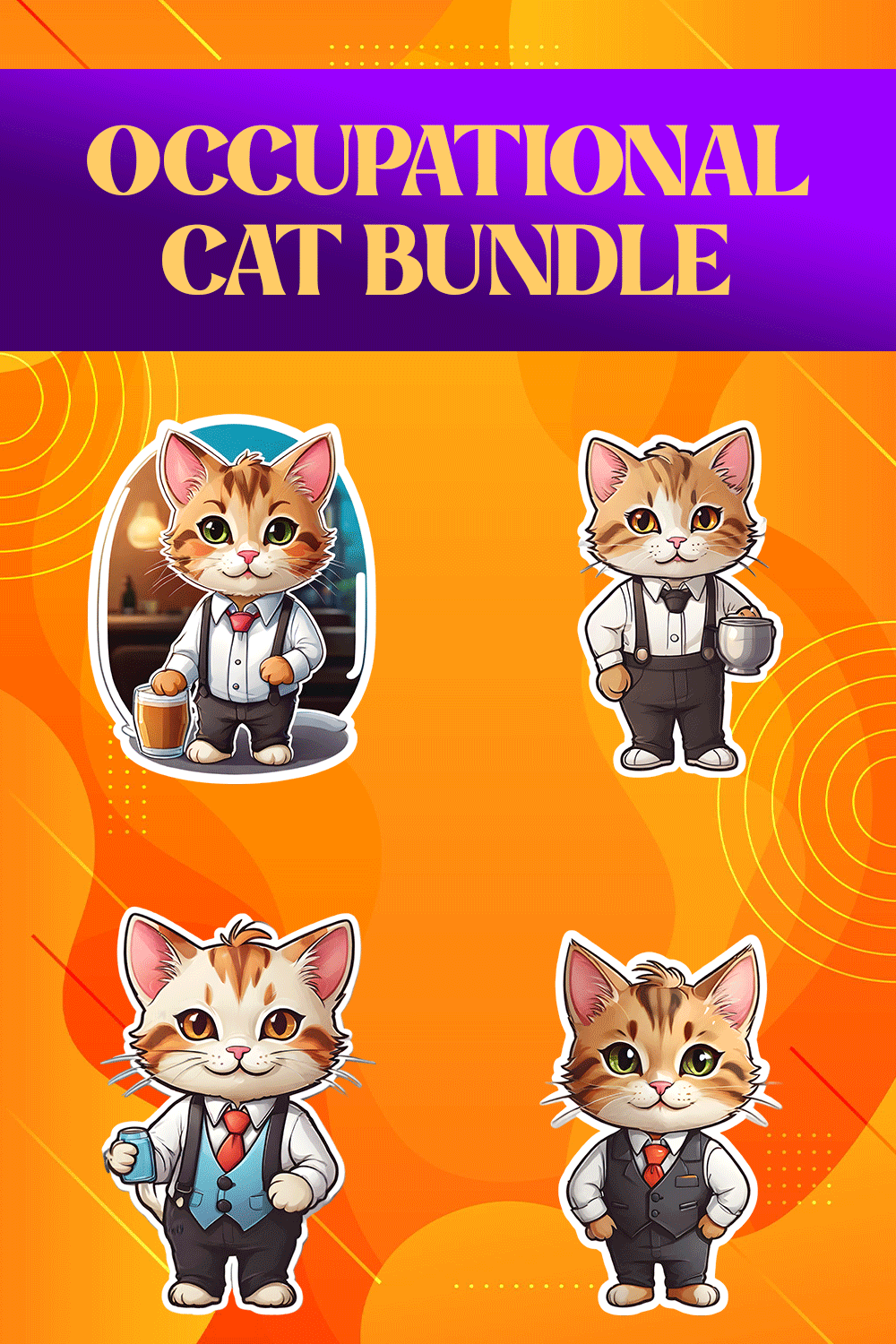 Cute Waiter Cat Stickers PNG’s pinterest preview image.