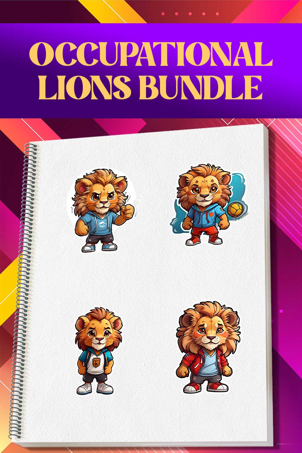 Cute Sports Coach Lion Stickers PNG’s pinterest preview image.