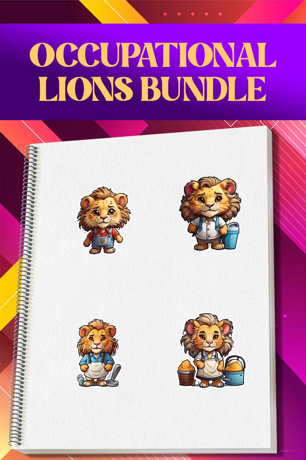 Cute HouseKeeper Lion Stickers PNG’s pinterest preview image.
