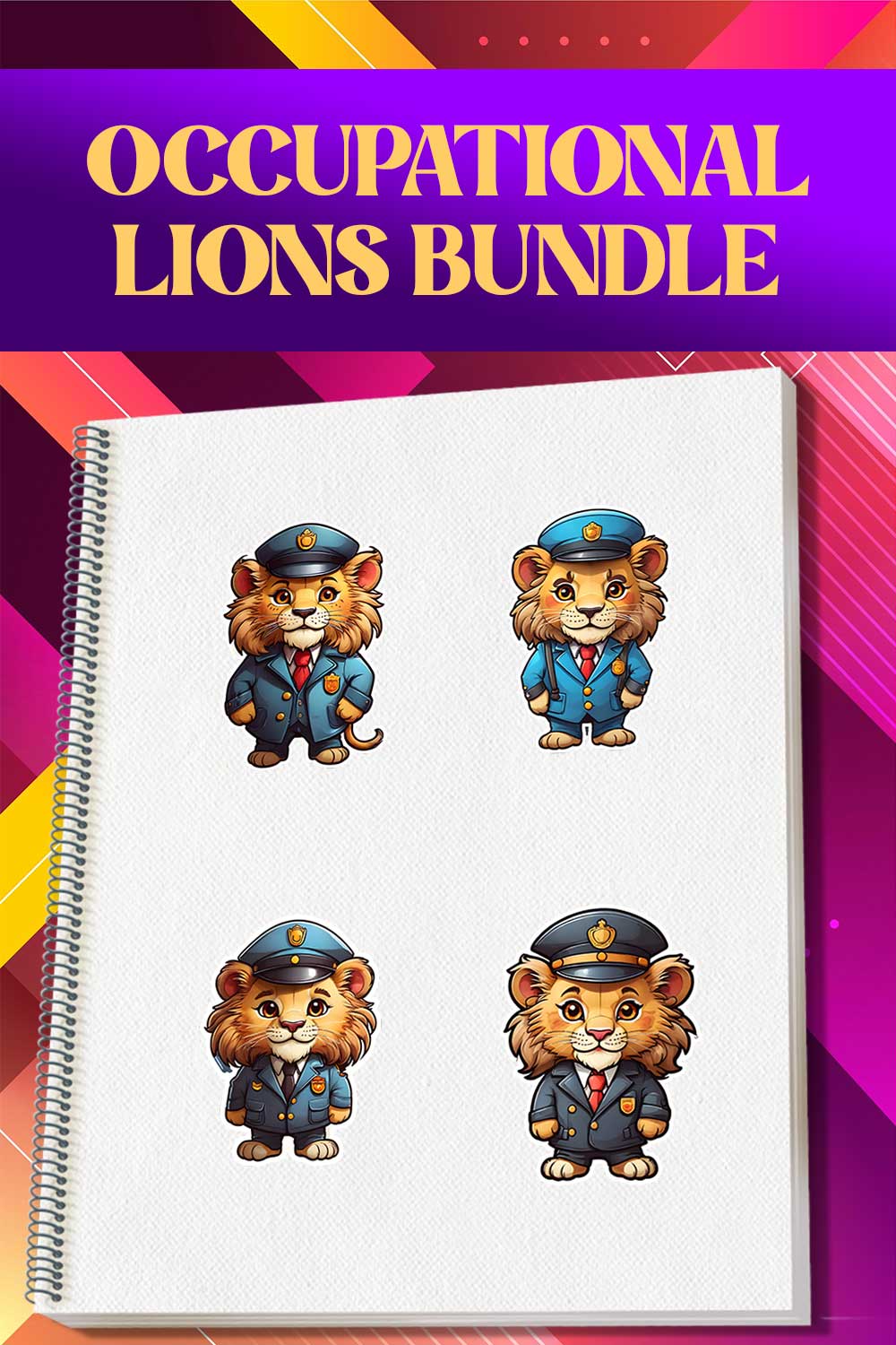 Cute Doorman Lion Stickers PNG’s pinterest preview image.