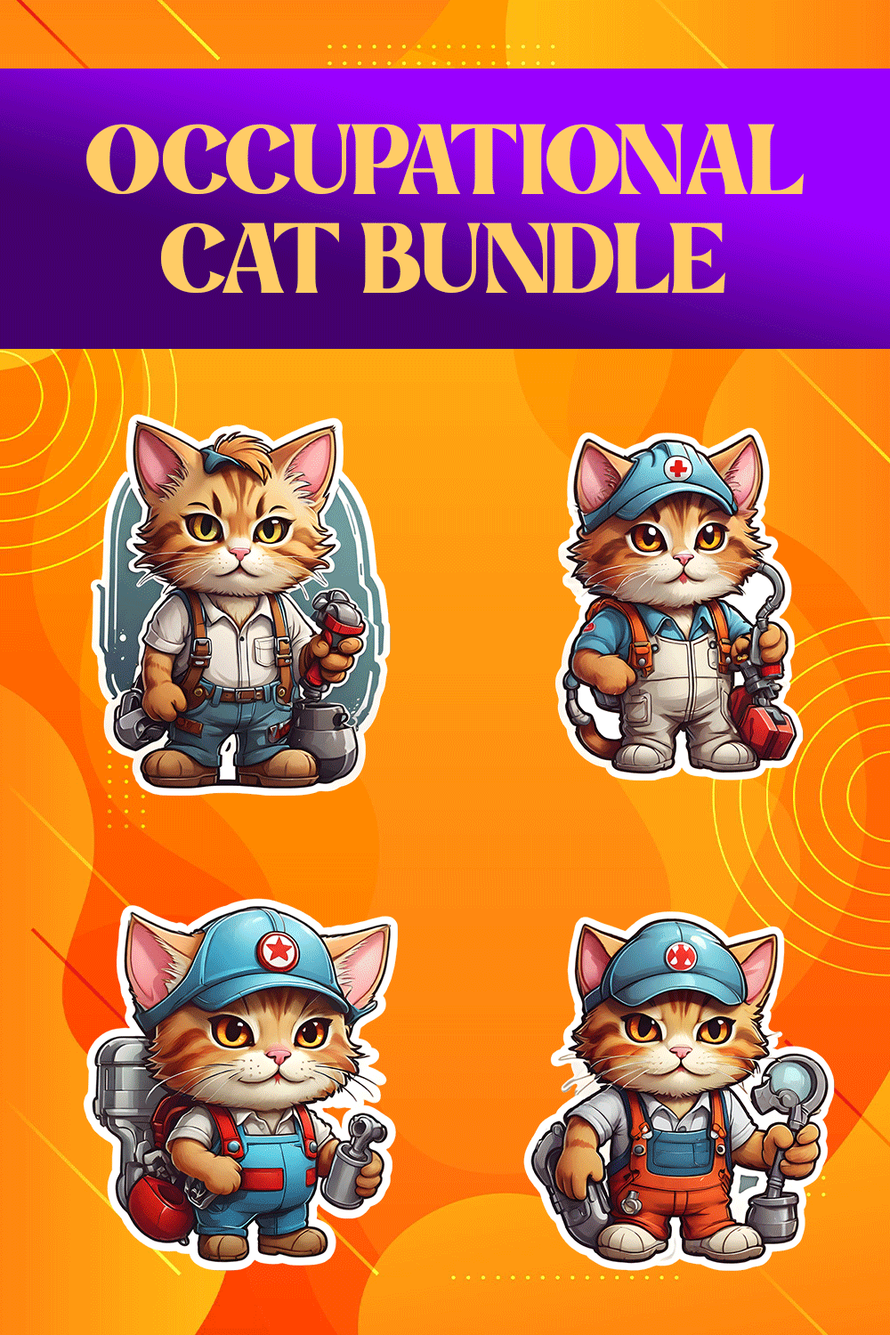 Cute Plumber Cat Stickers PNG’s pinterest preview image.