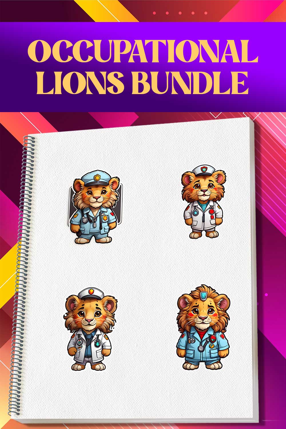 Cute paramedic Lion Stickers PNG’s pinterest preview image.