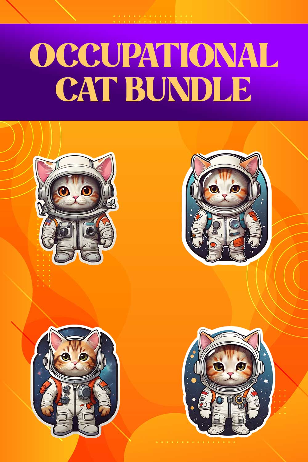 Cute Astronaut Cat Stickers PNG’s pinterest preview image.